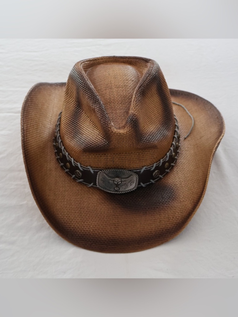 Brown Straw Cowboy Hat with Decorative Band